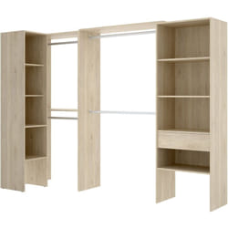 Kit armoire dressing d'angle en bois mélaminé coloris chêne naturel - Longueur 248 x Profondeur 79 x Hauteur 187 cm
