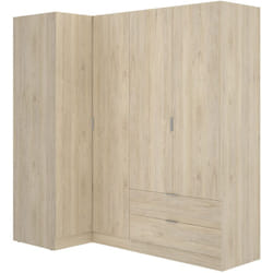 Armoire d'angle, meuble de rangement en bois mélaminé coloris chêne naturel - Longueur 173 x Profondeur 90 x Hauteur 184 cm