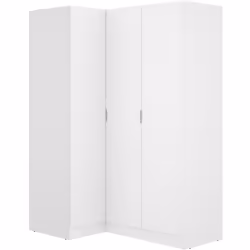Armoire d'angle, meuble de rangement fabriquée en bois mélaminé coloris blanc. Equipée de 3 portes pliantes. Dimensions : Lon ...