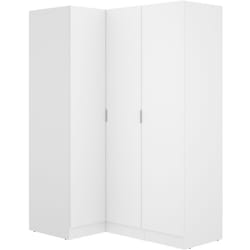 Armoire d'angle, meuble de rangement en bois mélaminé coloris blanc - Longueur 133 x Profondeur 90 x Hauteur 184 cm