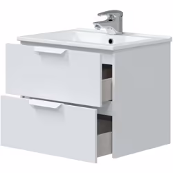 Meuble de salle de bain suspendu 60cm en mélaminé avec 2 tiroirs coloris blanc sans miroir ni lavabo. Dimensions : Longueur 6 ...