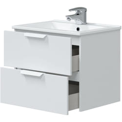 Meuble de salle de bain suspendu 60 cm avec 2 tiroirs coloris blanc sans miroir - Longueur 60 x Profondeur 45 x Hauteur 50 cm
