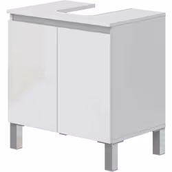 Meuble de salle de bain sous évier 60cm fabriqué en mélaminé coloris blanc. Equipé de 2 portes. Dimensions : Longueur 60 x Pr ...