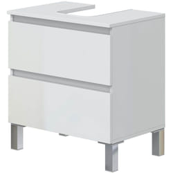 Pegane - Meuble de salle de bain sous évier 60 cm avec 2 tiroirs coloris blanc - Longueur 60 x Profondeur 40 x Hauteur 63 cm