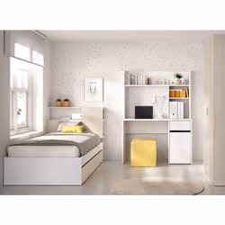 Ensemble de tête de lit et structure avec tiroir de lit + Bureau avec rangement en partie supérieure, 1 tiroir et 1 porte ave ...