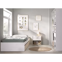 Ensemble de lit gigogne avec 2 tiroirs et table de nuit avec 1 tiroir, l'armoire est équipée d'une colonne, 2 penderies et un ...