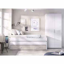 Ensemble chambre enfant composé de Lit enfant avec 2 tiroirs + armoire avec 3 portes de rangement en bois coloris imitation l ...
