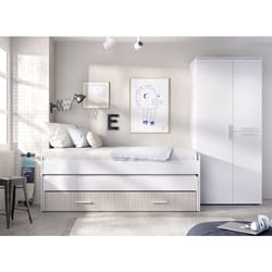Ensemble chambre enfant avec couchage 90 x 190 en bois coloris imitation lamelles, blanc