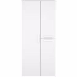 Armoire, meuble de rangement avec 3 portes de rangement coloris blanc. Composée des 3 étagères intérieures et une barre de su ...