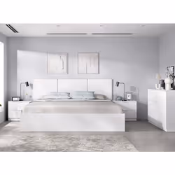 Ensemble de tête de lit + lot de 2 tables de chevet avec 2 tiroirs + structure de lit + commode équipée de 3 portes fabriquée ...