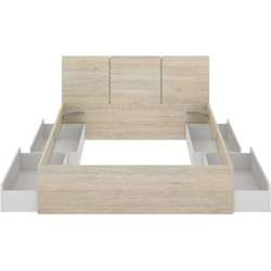 Tête de lit avec structure de lit 140X190cm + 4 tiroirs coloris blanc, chêne naturel - longueur 146 x profondeur 195 x hauteur 96 cm
