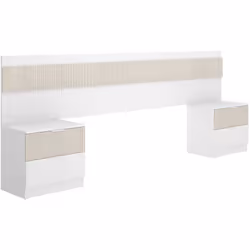 Tête de lit + 2 tables de nuits équipées de 2 tiroirs chacune coloris imitation lamelles, blanc. Dimensions : longueur 248 x  ...