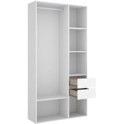 Armoire, meuble de rangement avec 2 tiroirs coloris chêne naturel, blanc - Longueur 98 x Profondeur 45 x Hauteur 205 cm