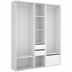 Ensemble dressing en bois mélaminé avec 2 tiroirs + 1 porte à chaussure, fond d'arrière réversible et 2 penderies coloris chê ...