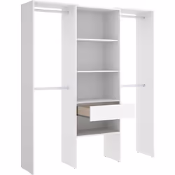 Armoire dressing en bois mélaminé avec 1 colonne centrale et 4 penderies coloris blanc. Dimensions : Longueur 160 x Profondeu ...