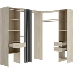 Kit armoire dressing d'angle extensible en bois mélaminé coloris chêne naturel - Longueur 164-214 x Profondeur 141 x Hauteur 205 cm