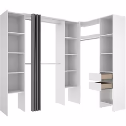 Kit armoire dressing d'angle extensible en bois mélaminé coloris blanc. Composé de 2 meubles, placés côte à côte de manière à ...
