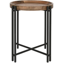 Table d'appoint ronde en bois marron et métal noir - diamètre 50 x Hauteur 60 cm