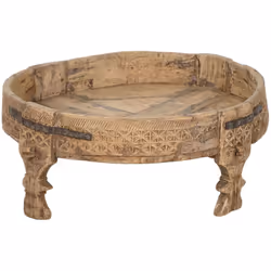 Table d'appoint ronde en bois sculpté coloris naturel. Dimensions : diamètre 65 x Hauteur 26 cm Matière : bois sculpté Couleu ...