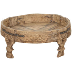 Table d'appoint ronde en bois sculpté coloris naturel - diamètre 65 x Hauteur 26 cm
