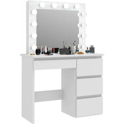 Coiffeuse table de maquillage avec 4 tiroirs et miroir avec eclairage led coloris blanc Longueur 94 x Profondeur 43 x Hauteur 140 cm