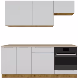 Cuisine complète composée de 6 meubles avec façades couleur Gris clair (épaisseur 16mm), avec poignée intégrée. Meuble struct ...