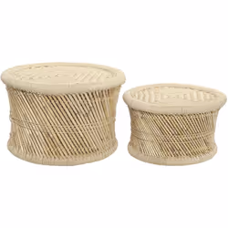 Set de 2 tables basses en bois coloris naturel. Dimensions1 : diamètre 63 x hauteur 42 cm Dimensions 2 : diamètre 52 x hauteu ...