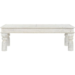 Table basse, table de salon rectangulaire en bois sculpté coloris blanc - longueur 150 x profondeur 76 x Hauteur 48 cm