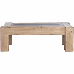 Table basse, table de salon rectangulaire conçue en bois de sapin coloris naturel. Dimensions : longueur 140 x profondeur 70  ...