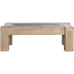 Table basse, table de salon rectangulaire en bois coloris naturel - longueur 140 x profondeur 70 x Hauteur 46 cm