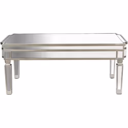 Table basse, table de salon rectangulaire en MDF coloris argenté avec miroir. Dimensions : longueur 108 x profondeur 61 x Hau ...