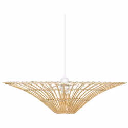 Lampe suspendue, Suspension luminaire ronde en bois de bambou coloris beige et métal blanc. A monter soi-même. Dimensions : d ...