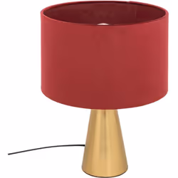 Lampe à poser, lampadaire en velours coloris bordeaux et métal doré. A monter soi-même. Dimensions : diamètre 27 x Hauteur 35 ...