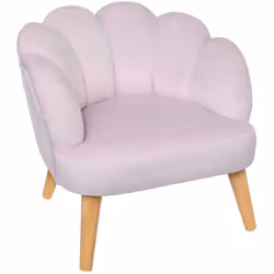 Ce fauteuil pour enfant possède un dossier qui reprend la forme d'un coquillage. Les pieds en pin sont légèrement obliques po ...