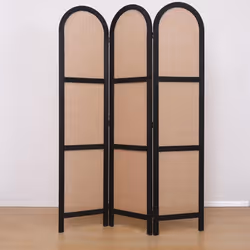Paravent, séparateur de pièce en cannage et bois 3 pans coloris noir et beige. Il vous permettra également de créer une parfa ...