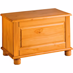 Coffre de rangement enfant avec porte rabattable en pin massif coloris Miel Dimensions : Longueur 70 x Profondeur 39 x Hauteu ...