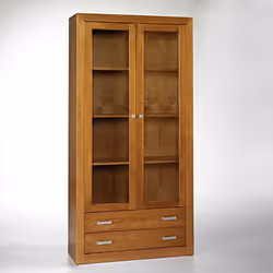 Vitrine meuble de rangement en pin massif coloris cerisier de 2 portes et 2 tiroirs , Livré en kit Dimensions : Longueur 100  ...