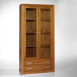 Vitrine meuble de rangement 2 portes en pin massif coloris cerisier - Longueur 100 x Profondeur 37 x Hauteur 200 cm