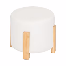 Tabouret d'appoint fabriqué en tissu coloris blanc avec pieds en bambou coloris naturel. Dimensions : diamètre 37,5 x Hauteur ...