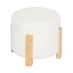 Pegane - Tabouret d'appoint en bois naturel et tissu coloris Blanc - diamètre 37,5 x Hauteur 32 cm