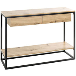 Meuble console, table console avec 2 tiroirs en bois coloris chêne et métal noir -longueur 100 x profondeur 35 x hauteur 75 cm