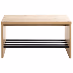 Banc à chaussures, meuble à chaussures fabriqué en MDF décor mélamine chêne avec pose chaussures en tube d'acier laqué noir. ...