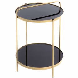 Table d'appoint, table de salon ronde fabriquée en métal laqué couleur or avec étagères en verre trempé laqué noir. Dimension ...