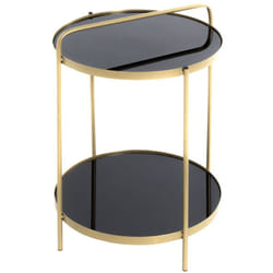 Pegane - Table d'appoint, table de salon ronde en métal coloris doré et verre noir - diamètre 38 x hauteur 51 cm