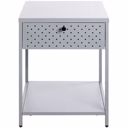 Meuble console, table console en tube d'acier peint en gris par poudrage, équipée d'une tablette et tiroir en métal peint en  ...