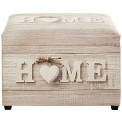 Pegane - Coffre de rangement en bois coloris naturel et simili-cuir motif imprimé 'Home' -longueur 58 x profondeur 39 x hauteur 42 cm