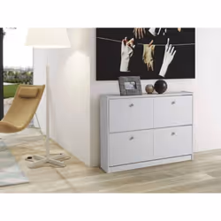 Meuble à chaussures, commode à chaussures avec 2 portes abattantes en pin massif coloris blanc. Capacité jusqu'à 24 à 27 pair ...