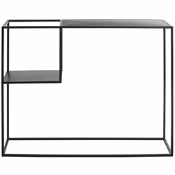 Console, meuble console en tube d'acier laqué noir avec plateaux en métal coloris noir. Dimensions : longueur 100 x profondeu ...