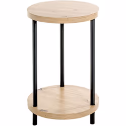 Table d'appoint, Table de salon ronde en tube d'acier noir époxy, plateaux en MDF décor chêne clair avec accents de couleur.  ...