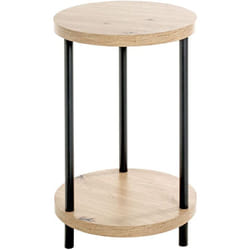 Pegane - Table d'appoint, Table de salon ronde en bois chêne et métal noir - diamètre 30 x hauteur 50 cm